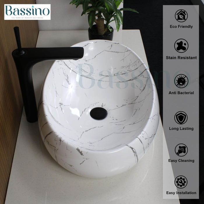 White Marble pattern Table Top Wash Basin