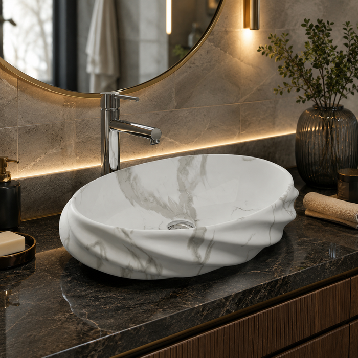 White Matte Ceramic Oval Countertop Wash Basin