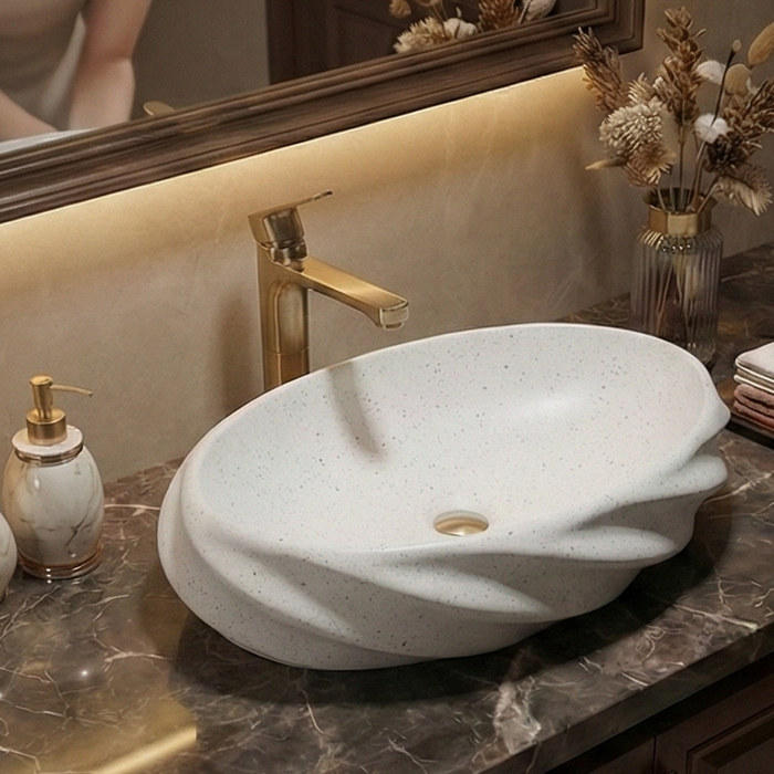 White Terrazzo Matt Oval Countertop