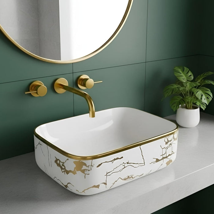White and gold Table top Wash Basin