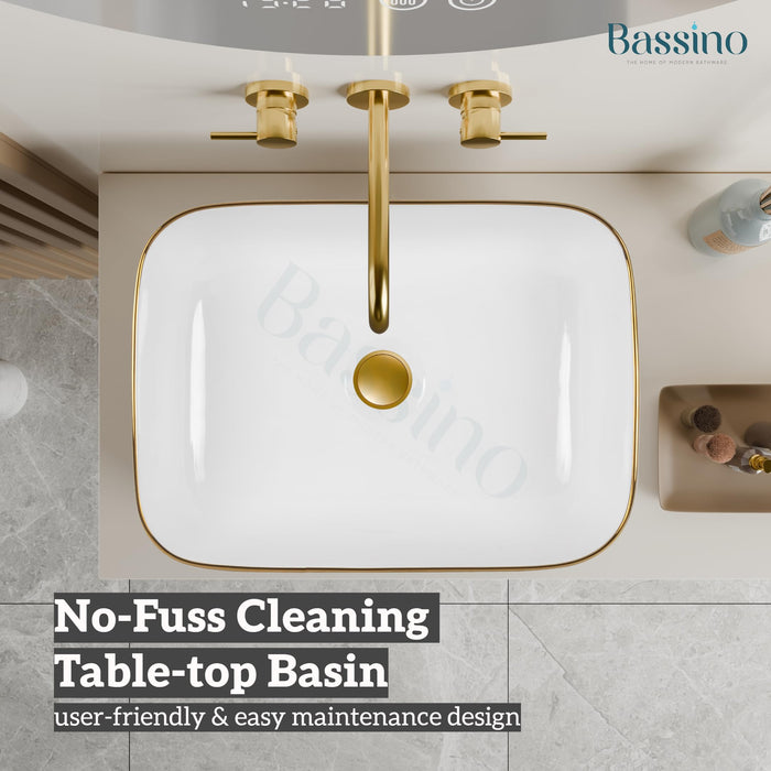 White and gold Table top Wash Basin