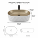 White and gold oval table top wash basin with diamond-textured exterior, measuring 500 × 360 × 150 mm, styled on a bathroom vanity counter.
