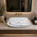 White and grey marble pattern matte ceramic table top wash basin, 600x430x150 mm, with sculpted rectangular design for modern luxury bathrooms.