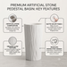 White artificial stone freestanding pedestal wash basin with matte finish, round bowl and elegant vertical wave textured design, 400x400x840 mm for modern luxury bathrooms.