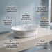 White floral design oval table top wash basin 580x370x150 mm featuring elegant grey botanical line art, glossy white appearance, scalloped curved rim and decorative floral patterns for luxury bathroom countertops.