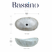 White marble finish artificial stone table top wash basin, 600×380×200 mm, matte oval countertop sink for modern luxury bathrooms.