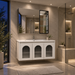 White wall-mounted bathroom vanity set with three arched fluted glass doors, integrated ceramic basin and mirror storage cabinet, 1000 mm wide.