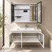 White wall-mounted bathroom vanity set with three arched fluted glass doors, integrated ceramic basin and mirror storage cabinet, 1000 mm wide.