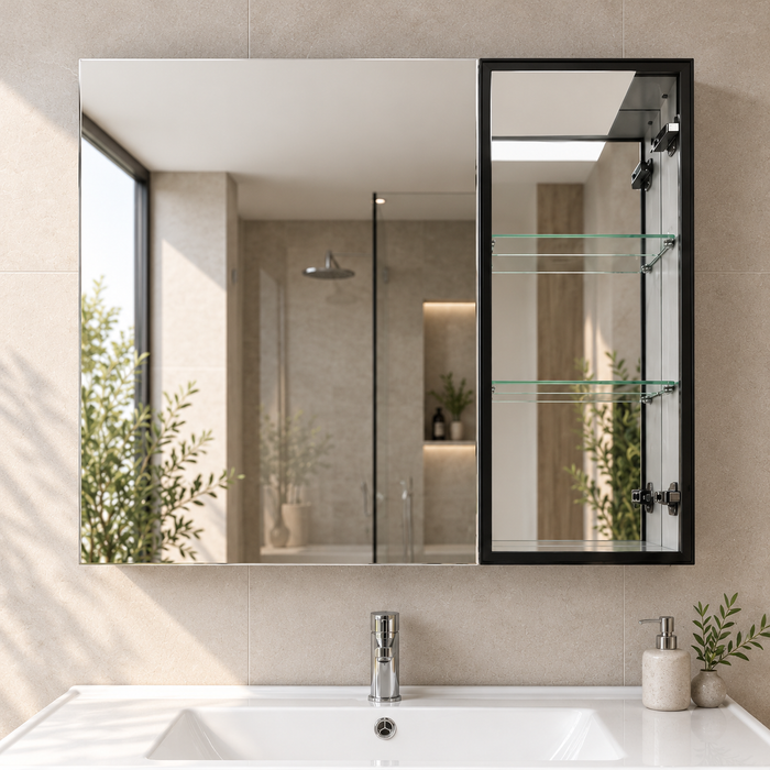 White wall-mounted bathroom vanity set with three arched fluted glass doors, integrated ceramic basin and mirror storage cabinet, 1000 mm wide.