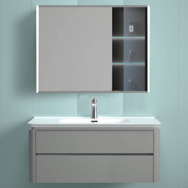 Plywood bathroom vanities and cabinets with led mirror cabinet with ceramic basin 600*470*450