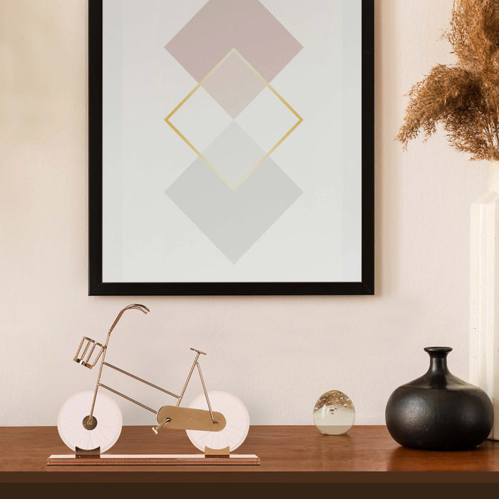 Featuring a delicate bicycle design crafted with gleaming gold accents and transparent glass elements creates a dynamic visual effect, making it a perfect statement piece for modern, eclectic, or minimalist interiors. BSP-8130