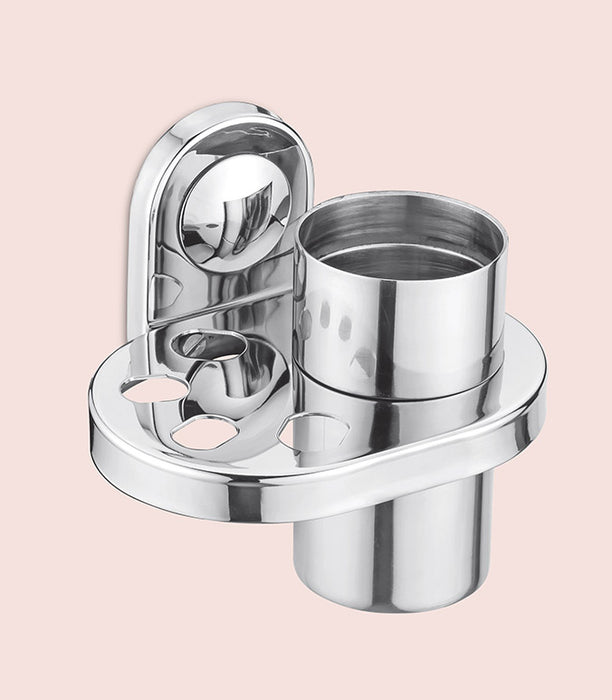 BASSINO Stylish Toothbrush Tumbler For Bathroom/office/home/hotels-SS 304-CHROME FINISH