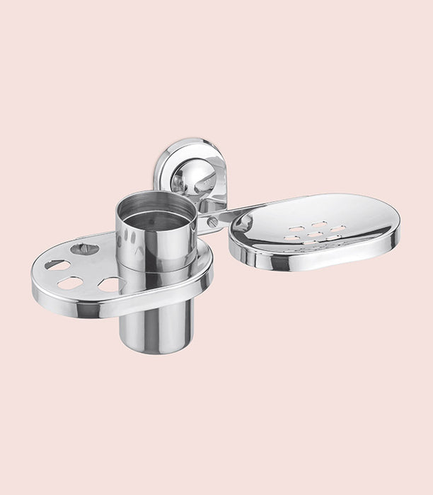 BASSINO Stylish Soap Dish & Toothbrush Tumbler For Bathroom/office/home/hotels-SS 304-CHROME FINISH