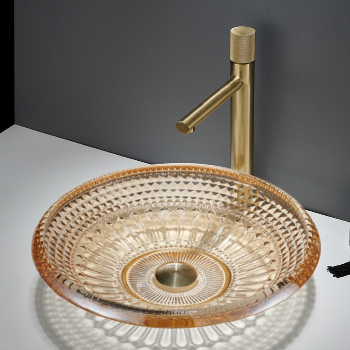 Bassino Modern Transparent Glass Wash Basin | Stylish Countertop Wash Basin for Bathroom–450x450x120 mm Rose gold