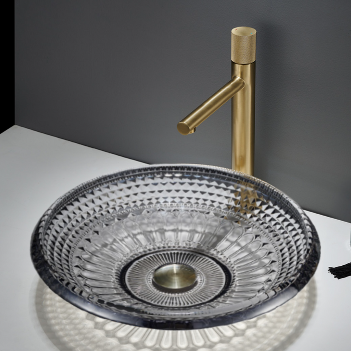 Bassino Modern Transparent Glass Wash Basin | Stylish Countertop Wash Basin for Bathroom–450x450x120 mm Black