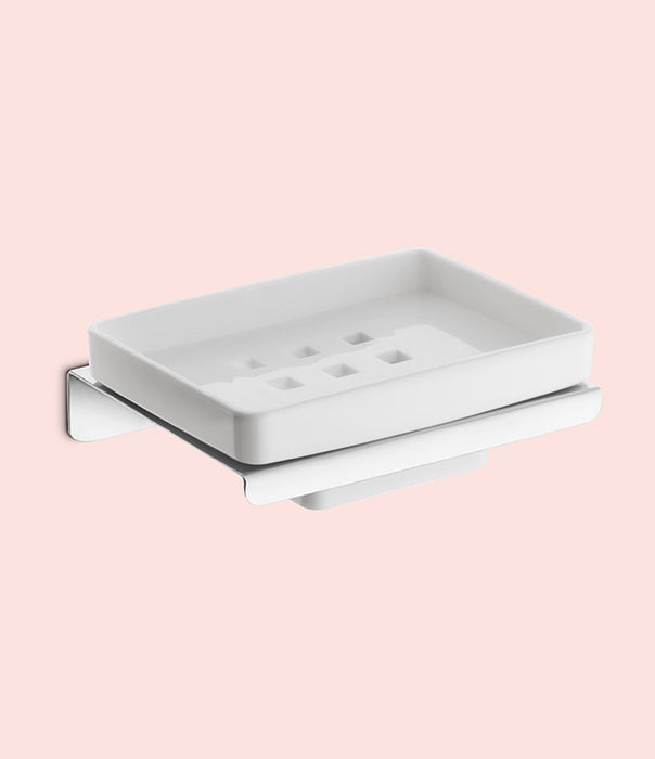 BASSINO Stylish Soap Dish  For Bathroom-SS 304 & PTMT Material-CHROME FINISH