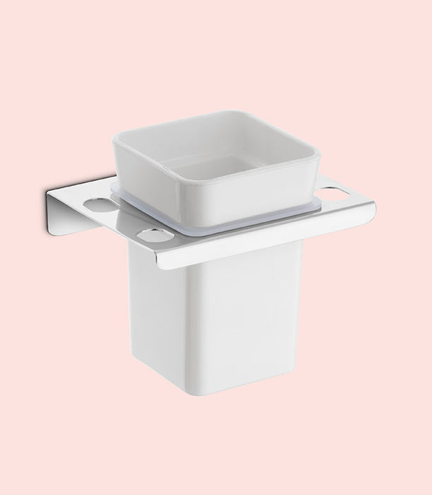 BASSINO Stylish Toothbrush Tumbler Holder For Bathroom-SS 304 & PTMT Material-CHROME FINISH