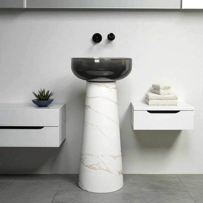 Resin Pedestal Wash Basin,size-16x16x33 Inch | White Satvario