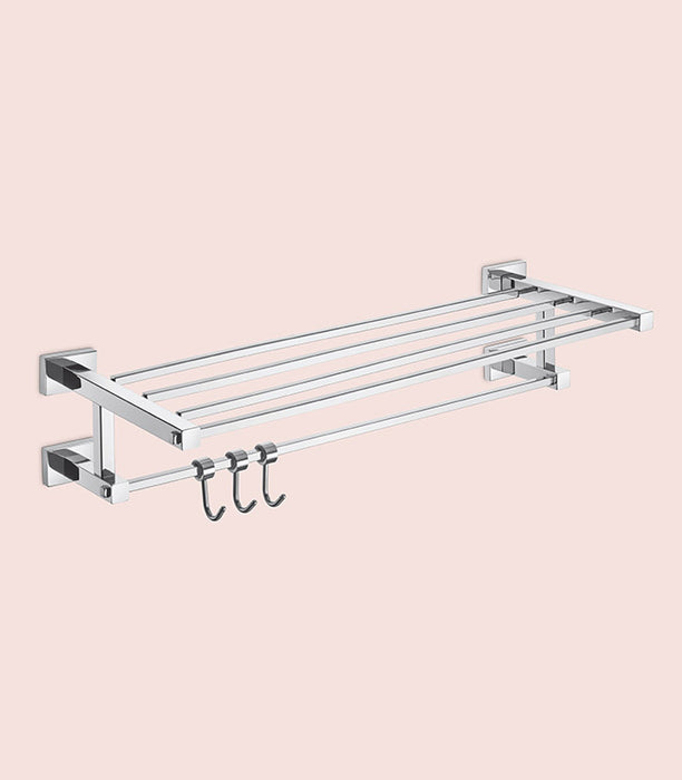 BASSINO Stylish Towel Rack With Rod For Bathroom/office/home/hotels-Brass-Chrome Glossy Finish Silver