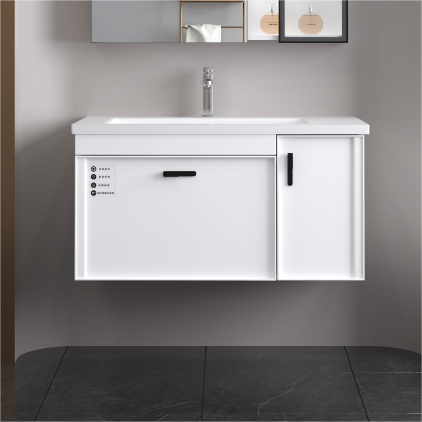 Luxury plywood bathroom vanity cabinet with ceramic basin bathroom vanity with body sensor LED mirror cabinet