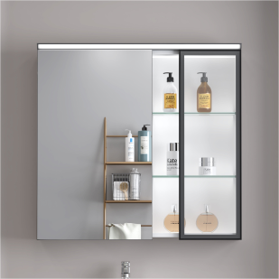 Luxury plywood bathroom vanity cabinet with ceramic basin bathroom vanity with body sensor LED mirror cabinet