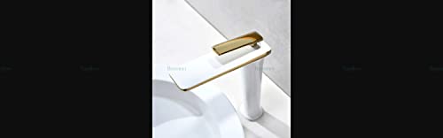 BASSINO Stylish Bathroom Faucet with Single Lever - Waterfall Bathroom Basin Faucet of Brass - Hot and Cold Water Mixer Antique Tap for Bathroom (White & Gold) BTT-2081