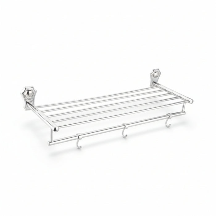 Bassino Stainless Steel Towel Rack with Towel Rod and Sliding Hooks for Bathroom Chrome Plated Towel Holder Size (24 INCH)