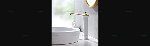 BASSINO Stylish Bathroom Faucet with Single Lever - Waterfall Bathroom Basin Faucet of Brass - Hot and Cold Water Mixer Antique Tap for Bathroom (White & Gold) BTT-2081