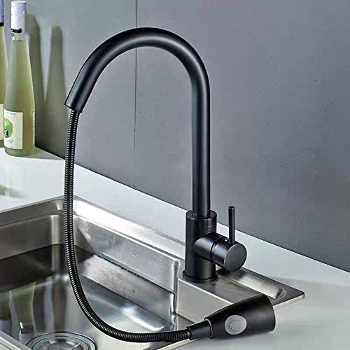 BASSINO Gold Kitchen Faucet with Pull Down Sprayer,Pro-Style Spring Sprayer SS 304 Pull-Down Kitchen Sink Faucet Tap (MATT Black Finish) (BTT-2004)