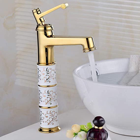 BASSINO Stylish Bathroom Faucet with Single Lever -Bathroom Basin Faucet of Brass - Hot and Cold Water Mixer Tap for Bathroom (Gold) BTT_2071