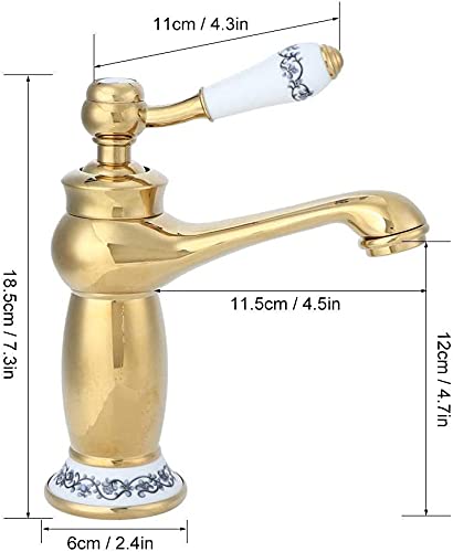 BASSINO Small Size Brass Bathroom Sink Wash Basin Mixer Tap Single Handle Hot & Cold Waterfall Lavatory Sink Faucet for Living Room & Bathrooms (Gold)