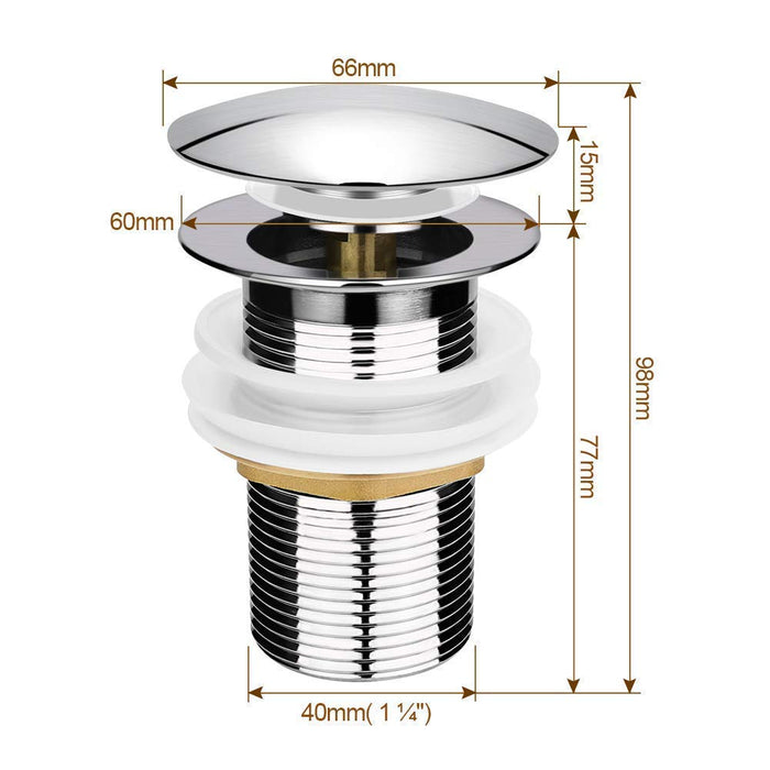 4" Silver Brass Pop Up Full Thread Waste Coupling 32 MM