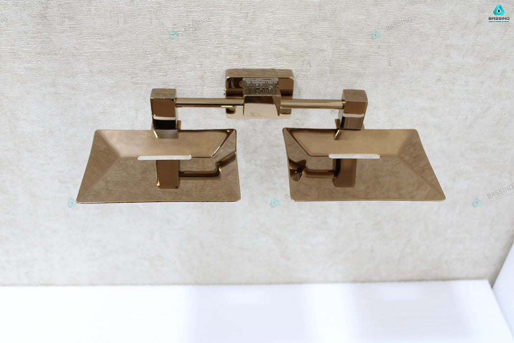 Bassino Stainless Steel Bathroom Soap Holder/Soap Stand/Soap Dish for Batroom/Bathroom Accessories (Rose Gold Finish) (Double SOAP Dish) – Made in India