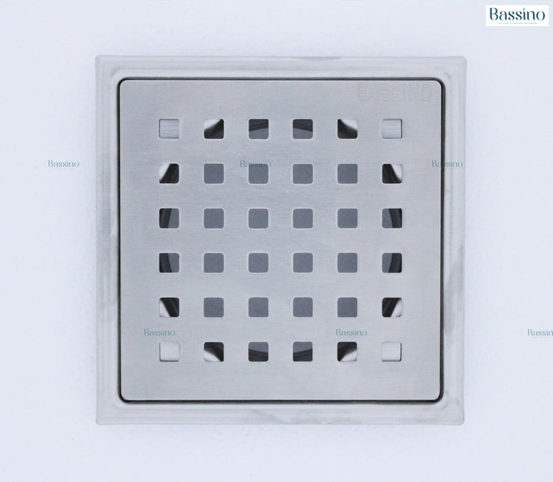 BASSINO 304 Grade Stainless Steel Floor Drain/Jali Square Plain Design with Trap